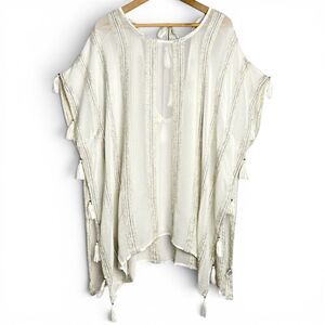 surf gypsy cream boho kaftan tassel cover up coastal resort beach vacation top s